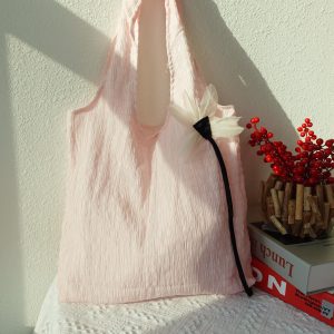 Personalized Tote Bag with Flower Pin, Lightweight Large Shoulder Bag, Soft Reusable Grocery Bag, Kawaii Aesthetic Gift for Women.