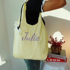 Personalized Tote Bag with Flower Pin, Lightweight Large Shoulder Bag, Soft Reusable Grocery Bag, Kawaii Aesthetic Gift for Women.