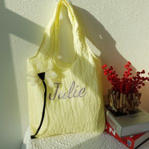 Personalized Tote Bag with Flower Pin, Lightweight Large Shoulder Bag, Soft Reusable Grocery Bag, Kawaii Aesthetic Gift for Women.