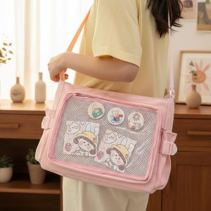 Pin Collector’S Shoulder Bag, Personalized Anime Ita Shoulder Bag,Daily Commuter Crossbody Bag, Kawaii Transparent Ita Bag. Sling Bag Woman