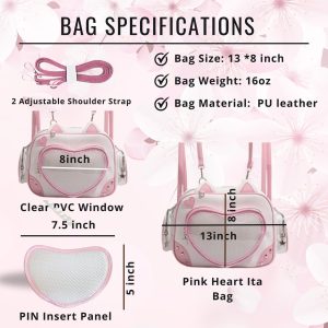 Pink Heart ITA cross body bag & backpack, kawaii Ita bag, enamel pin ita bag, PU leather ita bag, cosplay bag, anime convention ita bag
