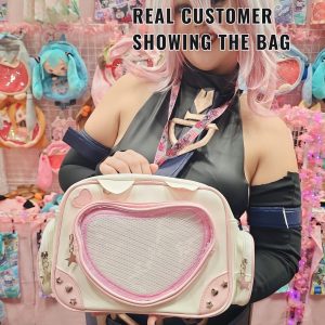 Pink Heart ITA cross body bag & backpack, kawaii Ita bag, enamel pin ita bag, PU leather ita bag, cosplay bag, anime convention ita bag
