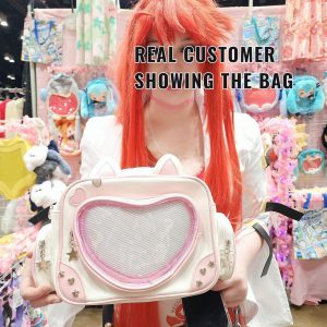Pink Heart ITA cross body bag & backpack, kawaii Ita bag, enamel pin ita bag, PU leather ita bag, cosplay bag, anime convention ita bag