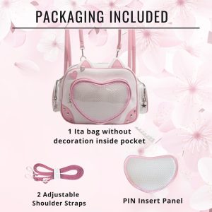 Pink Heart ITA cross body bag & backpack, kawaii Ita bag, enamel pin ita bag, PU leather ita bag, cosplay bag, anime convention ita bag