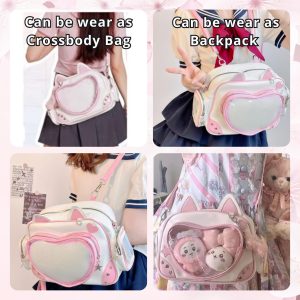 Pink Heart ITA cross body bag & backpack, kawaii Ita bag, enamel pin ita bag, PU leather ita bag, cosplay bag, anime convention ita bag