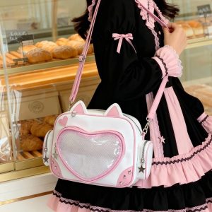 Pink Heart ITA cross body bag & backpack, kawaii Ita bag, enamel pin ita bag, PU leather ita bag, cosplay bag, anime convention ita bag