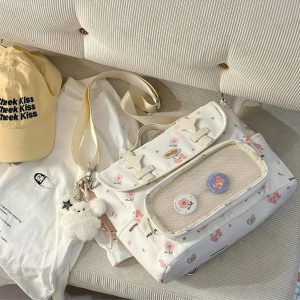 Plaid Ita Bag | Floral Print Crossbody, Kawaii Display Backpack