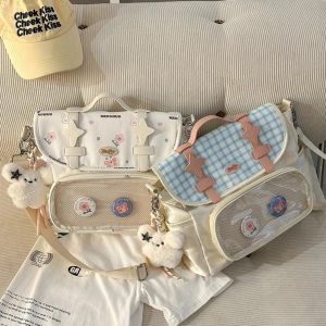 Plaid Ita Bag | Floral Print Crossbody, Kawaii Display Backpack
