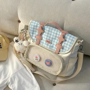 Plaid Ita Bag | Floral Print Crossbody, Kawaii Display Backpack