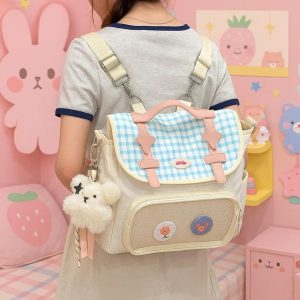 Plaid Ita Bag | Floral Print Crossbody, Kawaii Display Backpack