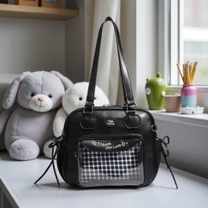 Plaid Ita Bag – Kawaii Crossbody with Clear Display Window