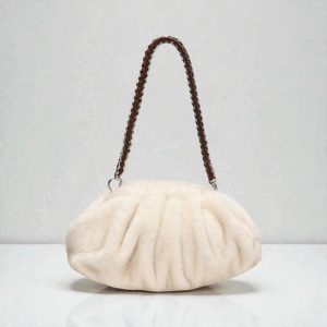 Pleated Faux Fur Shoulder Bag – Soft Plush Women’s Hobo Handbag