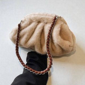 Pleated Faux Fur Shoulder Bag – Soft Plush Women’s Hobo Handbag