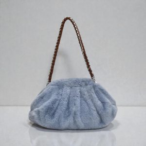 Pleated Faux Fur Shoulder Bag – Soft Plush Women’s Hobo Handbag