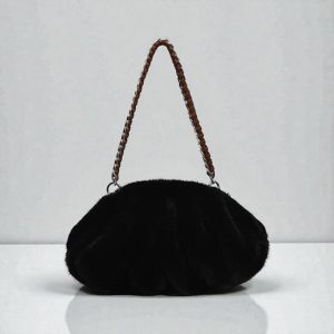 Pleated Faux Fur Shoulder Bag – Soft Plush Women’s Hobo Handbag
