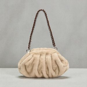 Pleated Faux Fur Shoulder Bag – Soft Plush Women’s Hobo Handbag