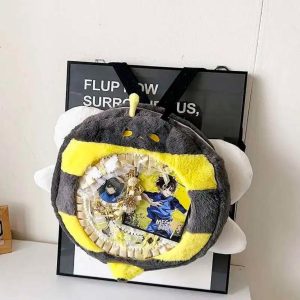 Plush Bee Ita Backpack – Kawaii Y2K Transparent Pocket