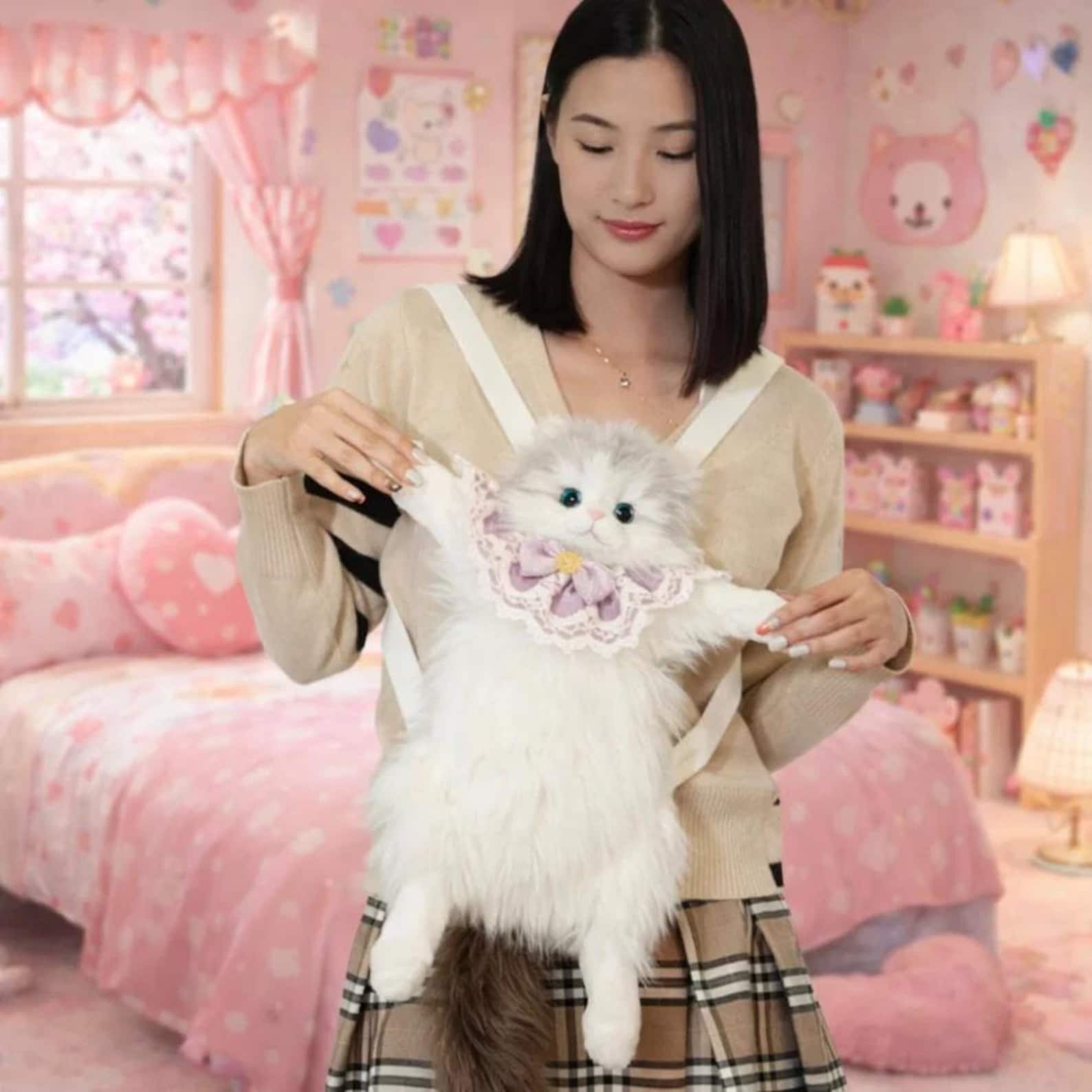 Plush Cat Doll Backpack Cute Fluffy Kawaii Rucksack