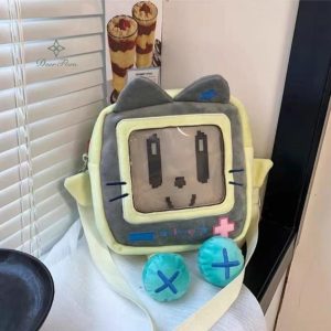Plush Cat Ita Bag – Kawaii Square Transparent Crossbody Shoulder Handbag for Women