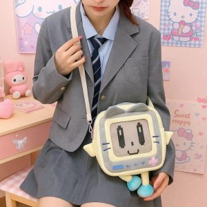 Plush Cat Ita Bag – Kawaii Square Transparent Crossbody Shoulder Handbag for Women