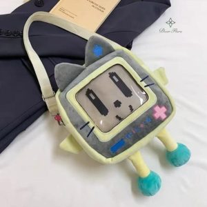 Plush Cat Ita Bag – Kawaii Square Transparent Crossbody Shoulder Handbag for Women