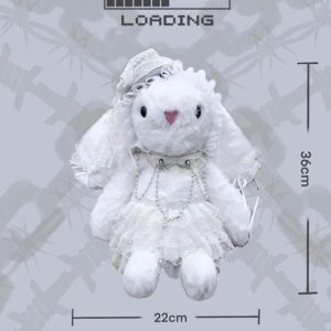 Plush Rabbit Lolita Backpack White Lace Y2K Bag