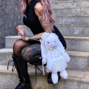 Plush Rabbit Lolita Backpack White Lace Y2K Bag