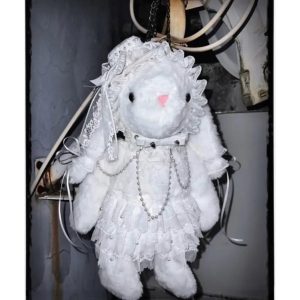 Plush Rabbit Lolita Backpack White Lace Y2K Bag