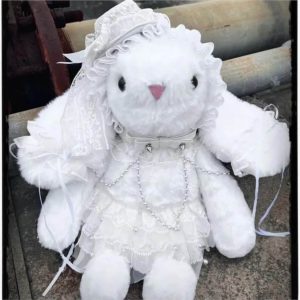 Plush Rabbit Lolita Backpack White Lace Y2K Bag