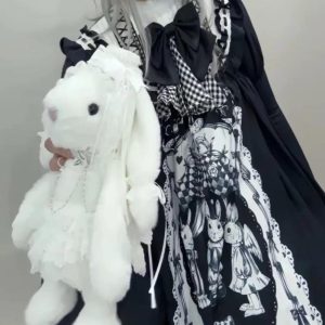 Plush Rabbit Lolita Backpack White Lace Y2K Bag
