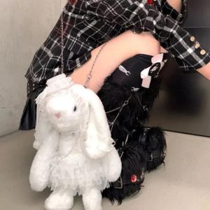 Plush Rabbit Lolita Backpack White Lace Y2K Bag