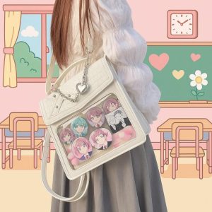 Premium Gothic Ita Backpack – Kawaii Lolita Crossbody Shoulder Bag with Transparent Display for Pins & Charms