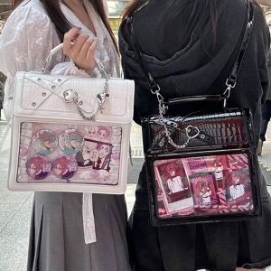 Premium Gothic Ita Backpack – Kawaii Lolita Crossbody Shoulder Bag with Transparent Display for Pins & Charms