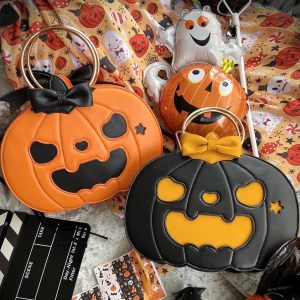 Pumpkin Ita Bag – Halloween Lolita Crossbody Shoulder Handbag with Bow Design Gothic Harajuku Purse for Women