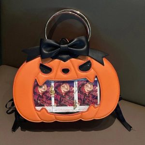 Pumpkin Ita Bag – Halloween Lolita Crossbody Shoulder Handbag with Bow Design Gothic Harajuku Purse for Women
