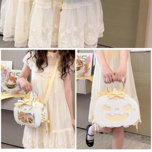 Pumpkin Ita Bag – Halloween Lolita Crossbody Shoulder Handbag with Bow Design Gothic Harajuku Purse for Women