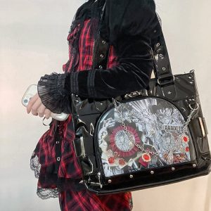 Punk Clear Doll Shoulder Bag Metal Skull Chain Lolita Totes
