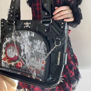 Punk Clear Doll Shoulder Bag Metal Skull Chain Lolita Totes