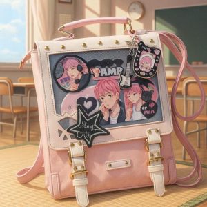 Punk Ita Backpack – Harajuku Vintage Kawaii Transparent Rucksack for Anime Pins & Charms
