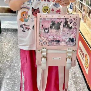 Punk Ita Backpack – Harajuku Vintage Kawaii Transparent Rucksack for Anime Pins & Charms