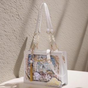Retro Anime Ita Bag Crossbody, Transparent Window Pin Display Bag, Cute Shoulder Bag, Kawaii Anime Bag, Y2K Vintage Gift for Anime Lovers