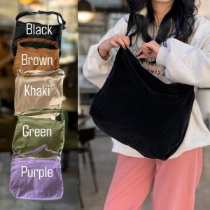 Retro Corduroy Crossbody Bag, Large Capacity Shoulder Tote, Casual Travel Handbag, Shoulder Bag With Zipper, Casual Corduroy Bag for Women