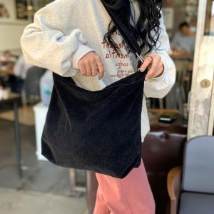 Retro Corduroy Crossbody Bag, Large Capacity Shoulder Tote, Casual Travel Handbag, Shoulder Bag With Zipper, Casual Corduroy Bag for Women