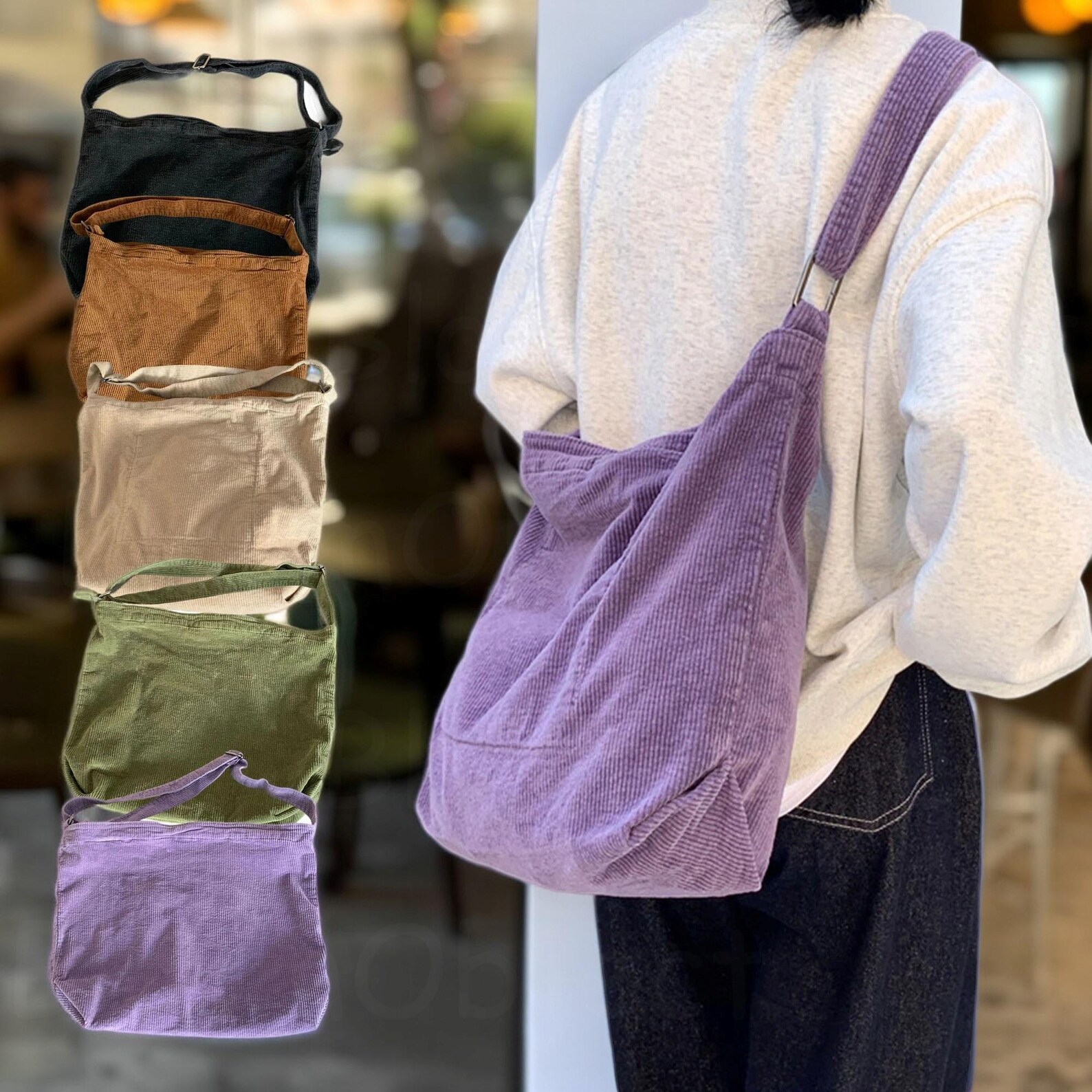 Retro Corduroy Crossbody Bag, Large Capacity Shoulder Tote, Casual Travel Handbag, Shoulder Bag With Zipper, Casual Corduroy Bag for Women