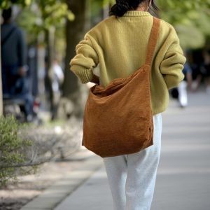 Retro Corduroy Crossbody Bag, Large Capacity Shoulder Tote, Casual Travel Handbag, Shoulder Bag With Zipper, Casual Corduroy Bag for Women