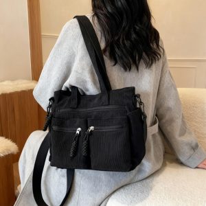 Retro Corduroy Tote Bag With Adjustable Strap, Zipper, Personalized Bag, Minimalist Corduroy Shoulder Bag, Corduroy Bag Crossbody Bag, Gift