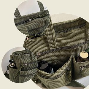 Retro Corduroy Tote Bag With Adjustable Strap, Zipper, Personalized Bag, Minimalist Corduroy Shoulder Bag, Corduroy Bag Crossbody Bag, Gift