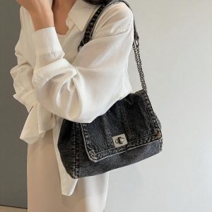 Retro Denim Chain Shoulder Bag for Women
