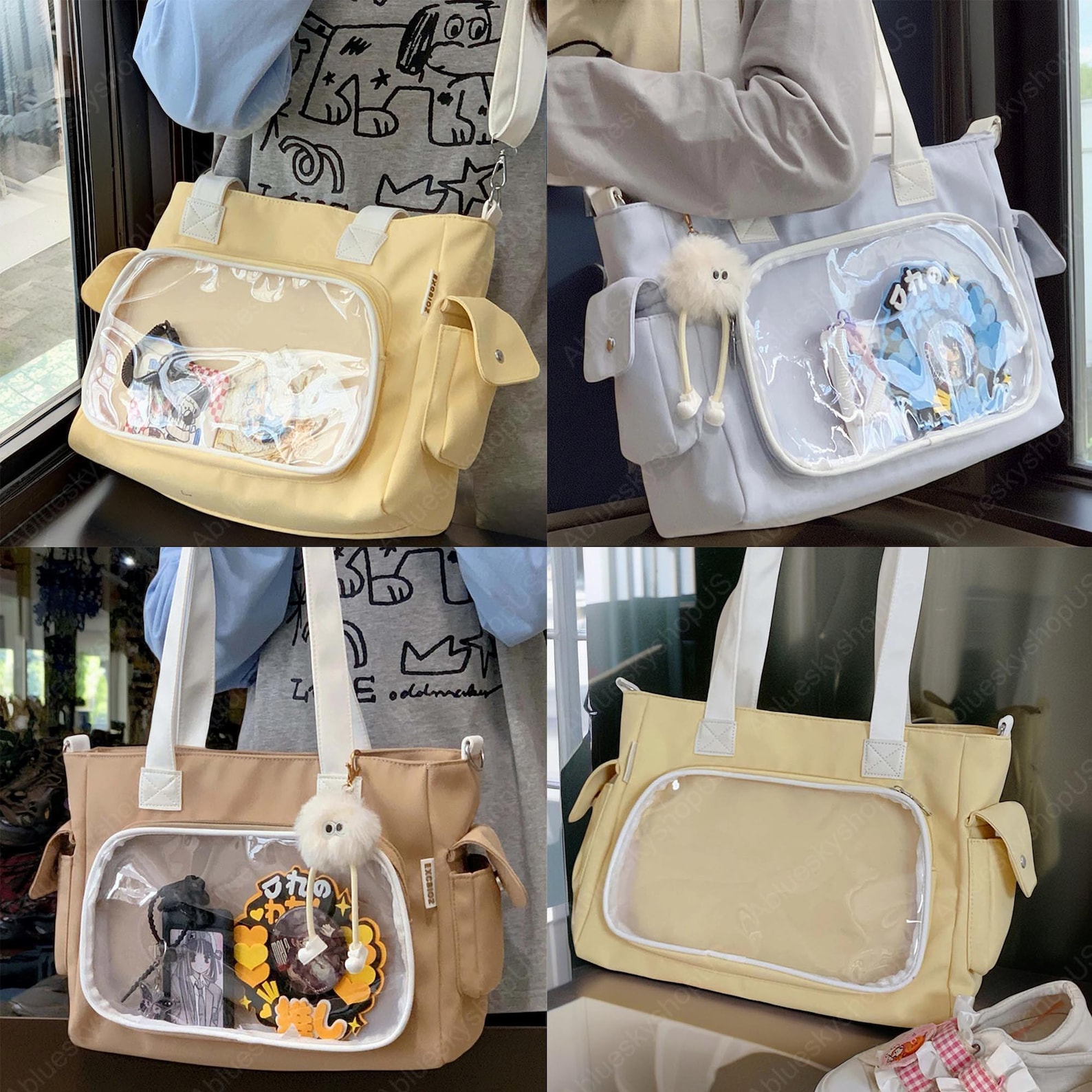 Retro Ita Bag, Transparent Window, Anime Crossbody, Pin Display Bag, Large Capacity, Cute Gift for Anime Fans, Kawaii Shoulder Bag, Bag Gift