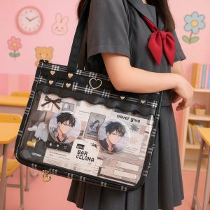 Retro Plaid Ita Tote Bag – Kawaii Transparent Checkered Shoulder Handbag for Pins & Charms